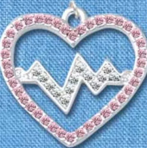 Hanger Heartbeat Zilver-Roze groot